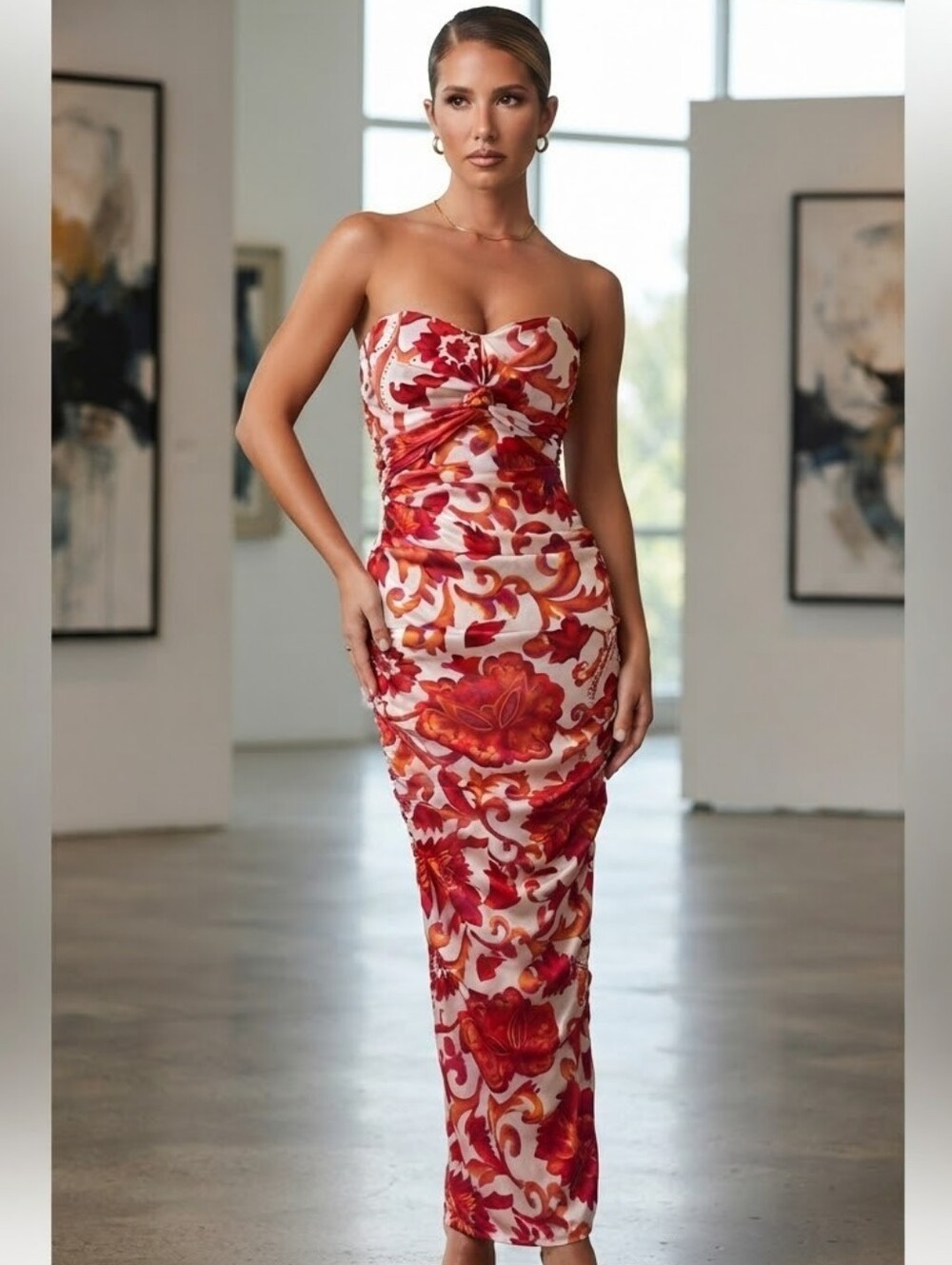 Rubber Ducky Red & Orange Floral Maxi Dress